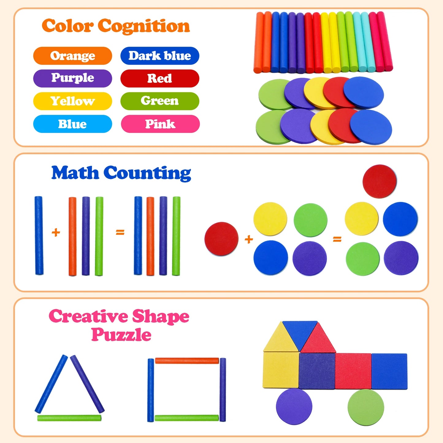 Montessori ColourMinds: Juego de rompecabezas sensorial y de clasificación de madera