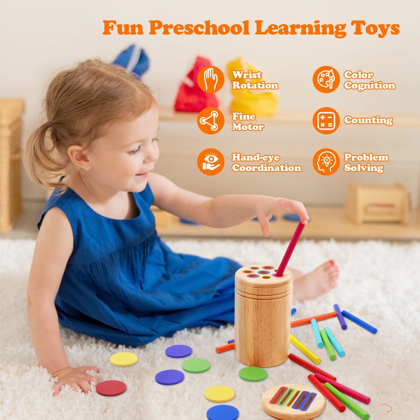 Montessori ColourMinds: Juego de rompecabezas sensorial y de clasificación de madera