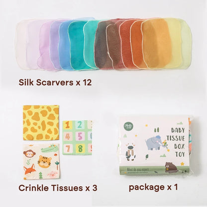 Tesoro de pañuelos: Caja sensorial Montessori para manitas curiosas