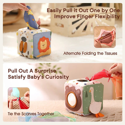 Tesoro de pañuelos: Caja sensorial Montessori para manitas curiosas